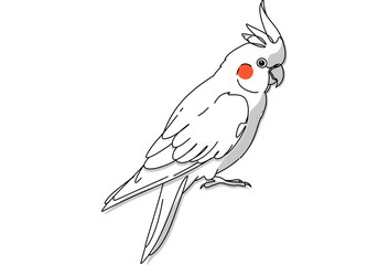 Elegant Line Drawing of a White Cockatiel Bird with Orange Cheek Patch © Bayu