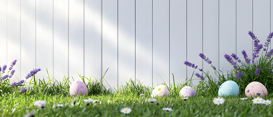 Vibrant Easter Eggs in Green Grass with Daisies – Festive Spring Theme


