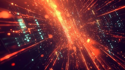 Fototapeta premium Powerful Server Rack System with Interconnected Data Flow