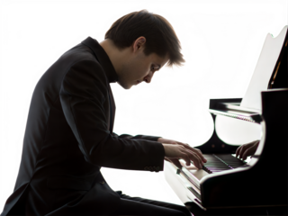 Pianist performing emotionally in a solo session