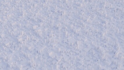 A 3D render of an abstract white city with geometric shapes, creating an effect of depth and volume.