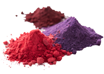 Colorful piles of natural pigments on transparent background
