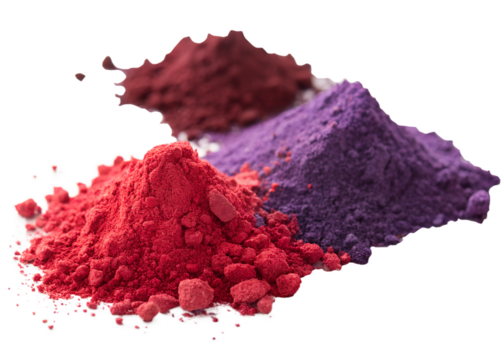 Colorful piles of natural pigments on transparent background