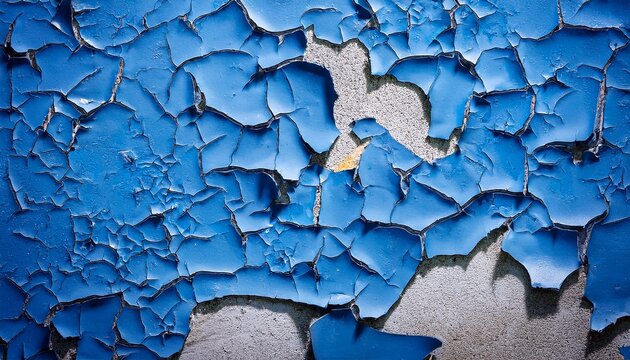 scraps of blue flacking paint on old wall