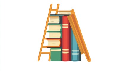 Obraz premium Ladder leaning on colorful books, education concept, white background, learning