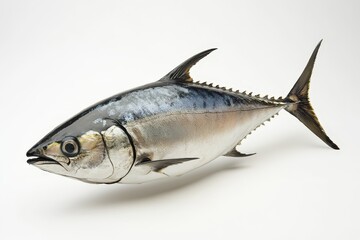 A freshly caught fish lies isolated on a clean white surface