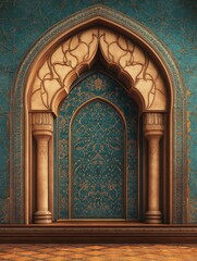 Ornate Islamic Architecture with Archway and Detailed Design Wall Backdrop