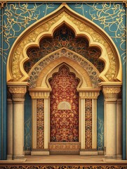 Ornate Golden Archway with Columns and Intricate Details in Middle Eastern Design