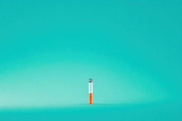 A single cigarette rests against a solid blue background
