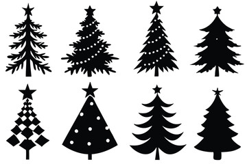 Obraz premium Christmas Tree Vector Shape Set Pine Tree Silhouettes with Stars Monochrome Icons
