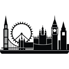 Obraz premium Elegant one-line drawing of London's skyline including Big Ben, Tower Bridge, 