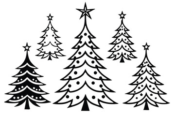 Christmas Tree Vector Shape Set Pine Tree Silhouettes with Stars Monochrome Icons