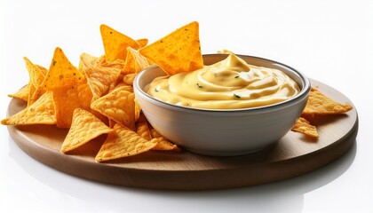bowl with nachos and cheese dip isolated white background generative ai