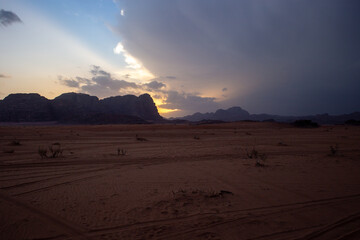 The mountains in the Wadi Rum desert are red, where many films were shot such as the Martian, Transformers, the desert where there is nothing, the drought. ecology , dust and red sand