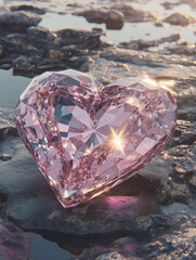 super luxury fashion, art, elegant design, magenta pink heart diamond realistic on black background cinematic light, light pink, gem, crystal gem
