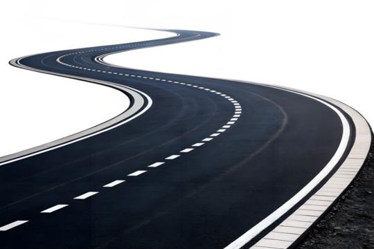 Winding road with clear lines on a transparent background