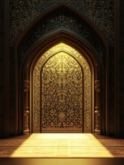 Obraz premium Ornate Golden Doorway with Intricate Patterns and Warm Lighting Design