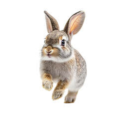 Fototapeta premium Playful Rabbit Hopping with Long Ears and Fluffy Tail Isolated on Transparent Background