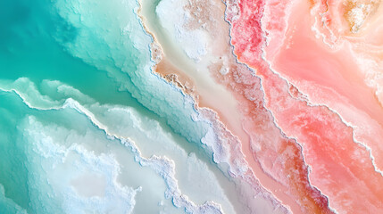 Top-Down Drone View of Geometric Salt Lake with Colorful Mineral Patterns and Surreal Textures
