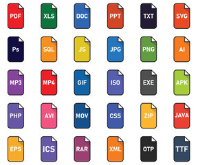 Set of File type icon, files format sign. Vector illustration.
