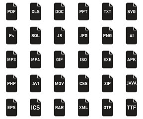 Set of File type icon, files format sign. Vector illustration.