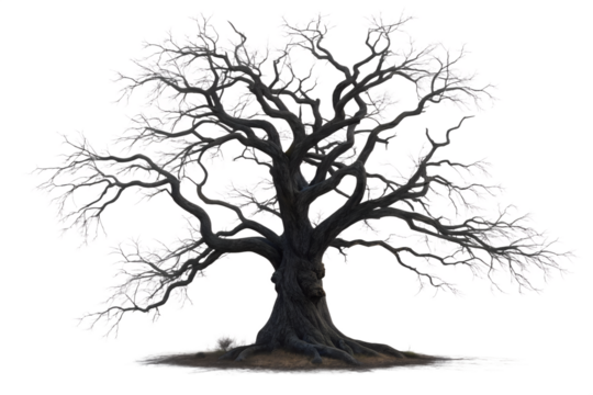 Gnarled tree with bare branches standing in solitude