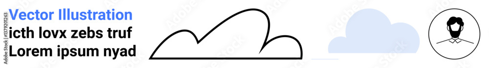 Poster stylized cloud motifs with a user profile icon. ideal for technology, cloud computing, user profile,