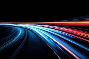 Futuristic Neon Light Trails in Motion – Speed and Technology Concept on Dark Background