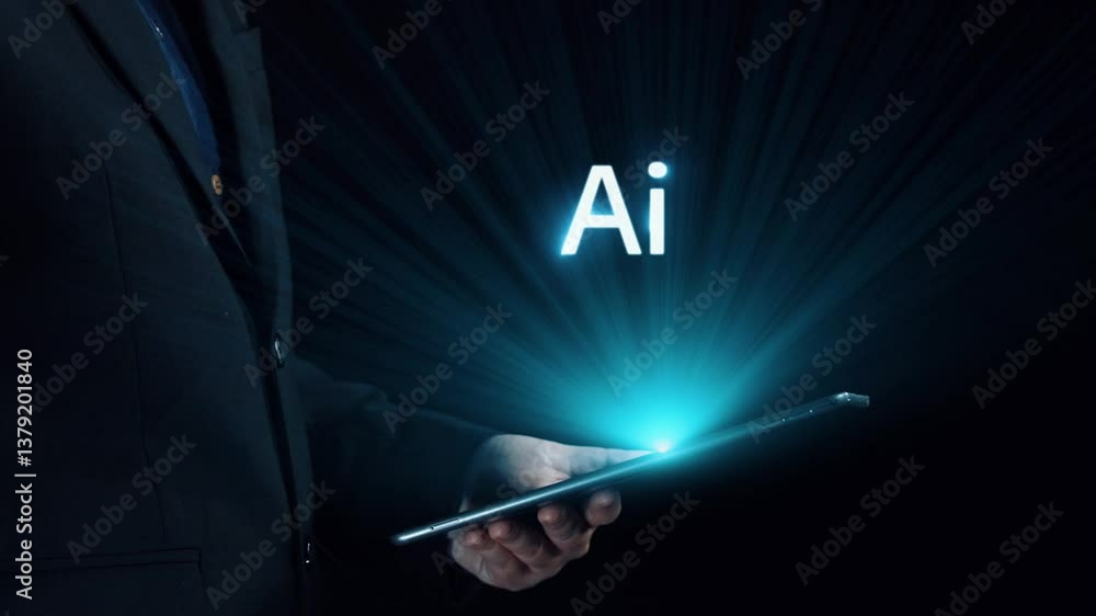 Poster human interact with ai artificial intelligence virtual assistant chatbot in concept of ai artificial