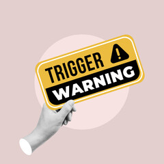 sticker, trigger warning, alert people, content, potentially distressing, community awareness,...