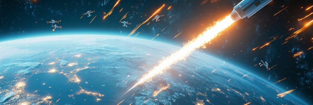 Spacecraft Descent Fiery Re-entry Over Earth's Night Lights