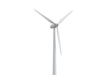 A powerful wind turbine silently harnessing nature's energy for a sustainable future against a clean white background.