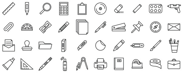 Stationery outline icon set, vector illustrator