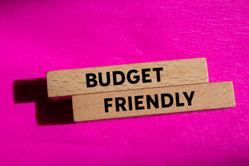 Budget friendly message written on wooden blocks on pink background. Conceptual budget friendly...