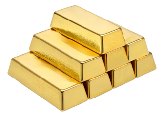 Stacked gold bars with a transparent background for design use