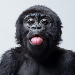 Obraz premium Happy gorilla expression with tongue sticking out high resolution picture