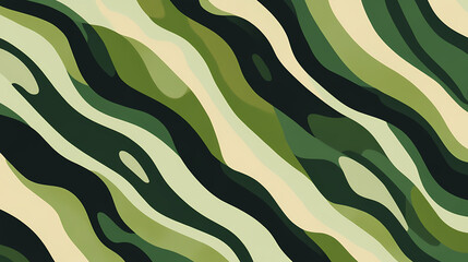 Green and olive colored curved lines create a wavy pattern. Shadowed Echo. Illustration