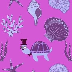 Ocean summer animals seamless turtles pattern for wrapping paper and fabrics and linens and kids clothes