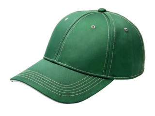 Green baseball cap with a simple design on a transparent background