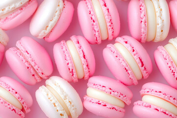 Obraz premium Pink and white macarons pastel aesthetic cute background phone wallpaper