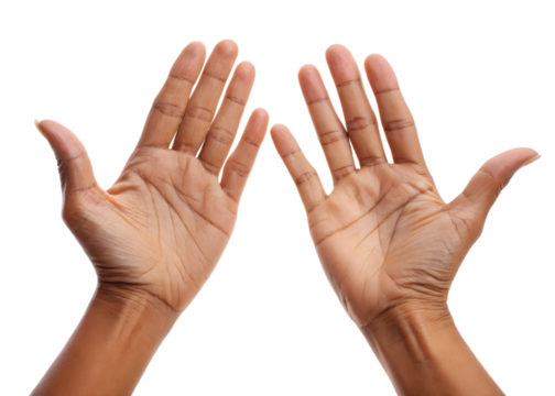 Hands open with palms facing forward on transparent background