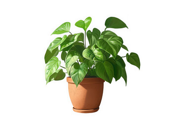 Fototapeta premium A potted plant in a classic terracotta vase with vibrant green leaves and lush foliage showcased in a minimalist composition for natural decor and indoor gardening inspiration