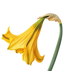 A Vibrant Yellow Daffodil with Long Trumpet Shaped Petals Isolated on Transparent Background