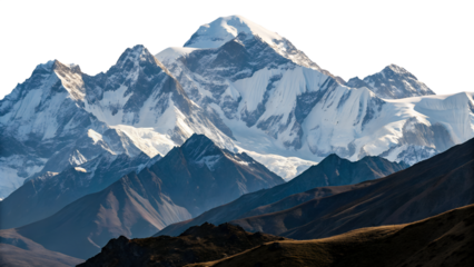 Majestic snow capped mountain range under clear blue sky