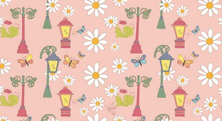 Blushing Dawn: Lamplight & Daisies AI Generated