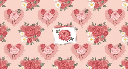 Romantic Rose Illustration Soft Pink And Red Hues Floral Pattern Design AI Generated