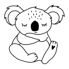 Cute sleeping baby koala in black and white doodle style. Adorable hand-drawn vector illustration, perfect for nursery prints, clipart, and cut files © liza