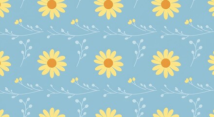 Sunny Daisies & Sky Blue Twigs AI Generated
