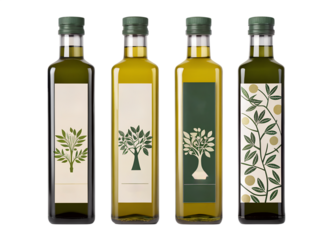 Chic olive oil bottles with unique designs and clear backgrounds