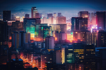 Obraz premium Vibrant City Lights and Evening Skyline